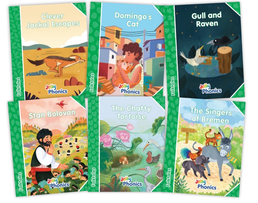 Jolly Phonics Folktales Green Readers (Level 3) Complete Set (1-6) in Precursive Letters (British English edition)