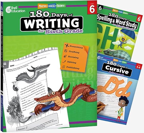 180 Days™: Writing, Spelling, & Cursive (Grade 6): 3-Book Set