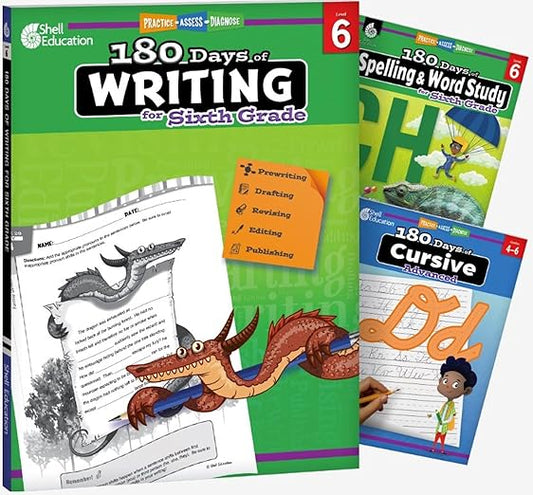 180 Days™: Writing, Spelling, & Cursive (Grade 6): 3-Book Set