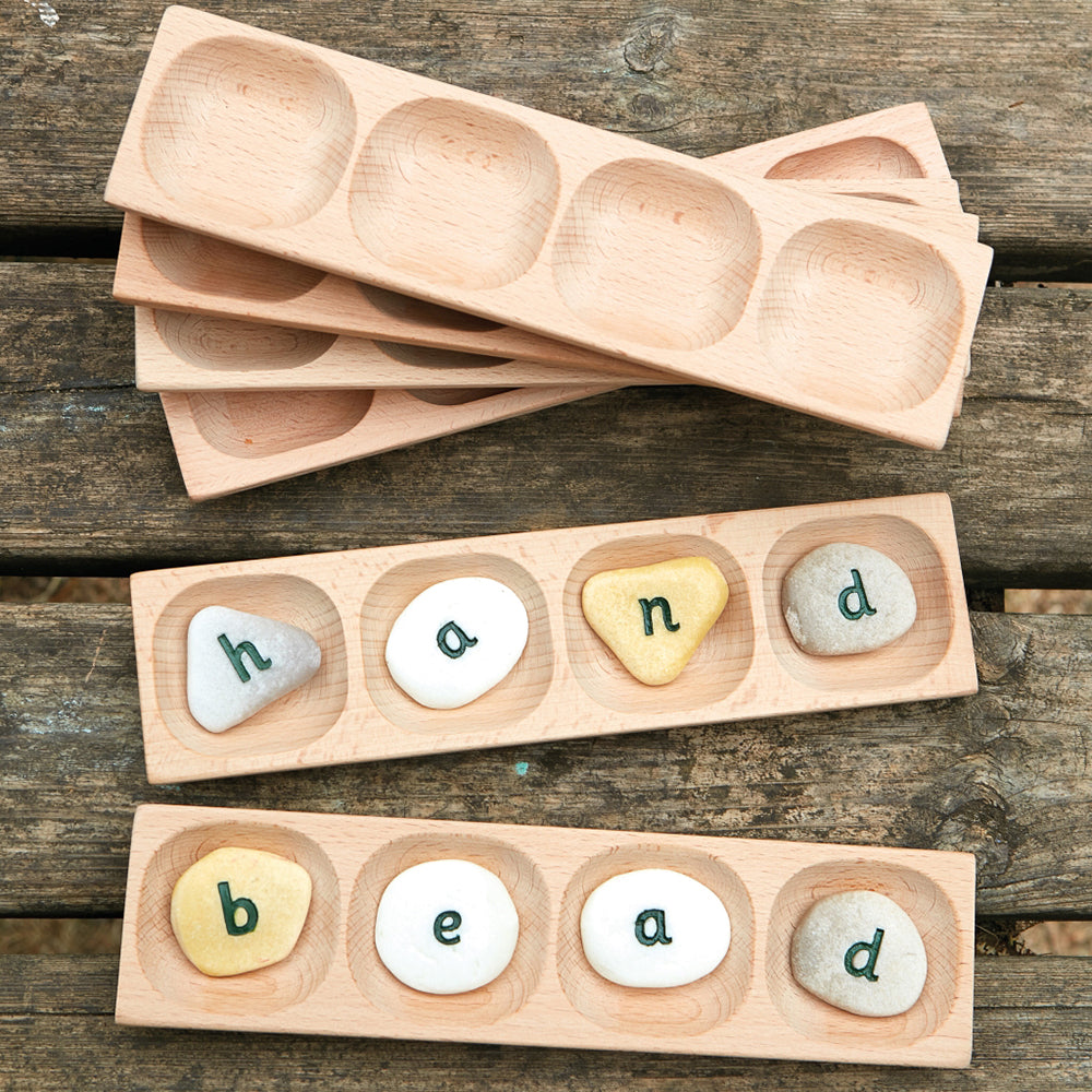 4-Pebble Word-Building Wooden Tray - Set of 6