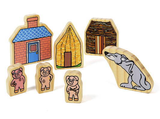 The Three Little Pigs Wooden Characters